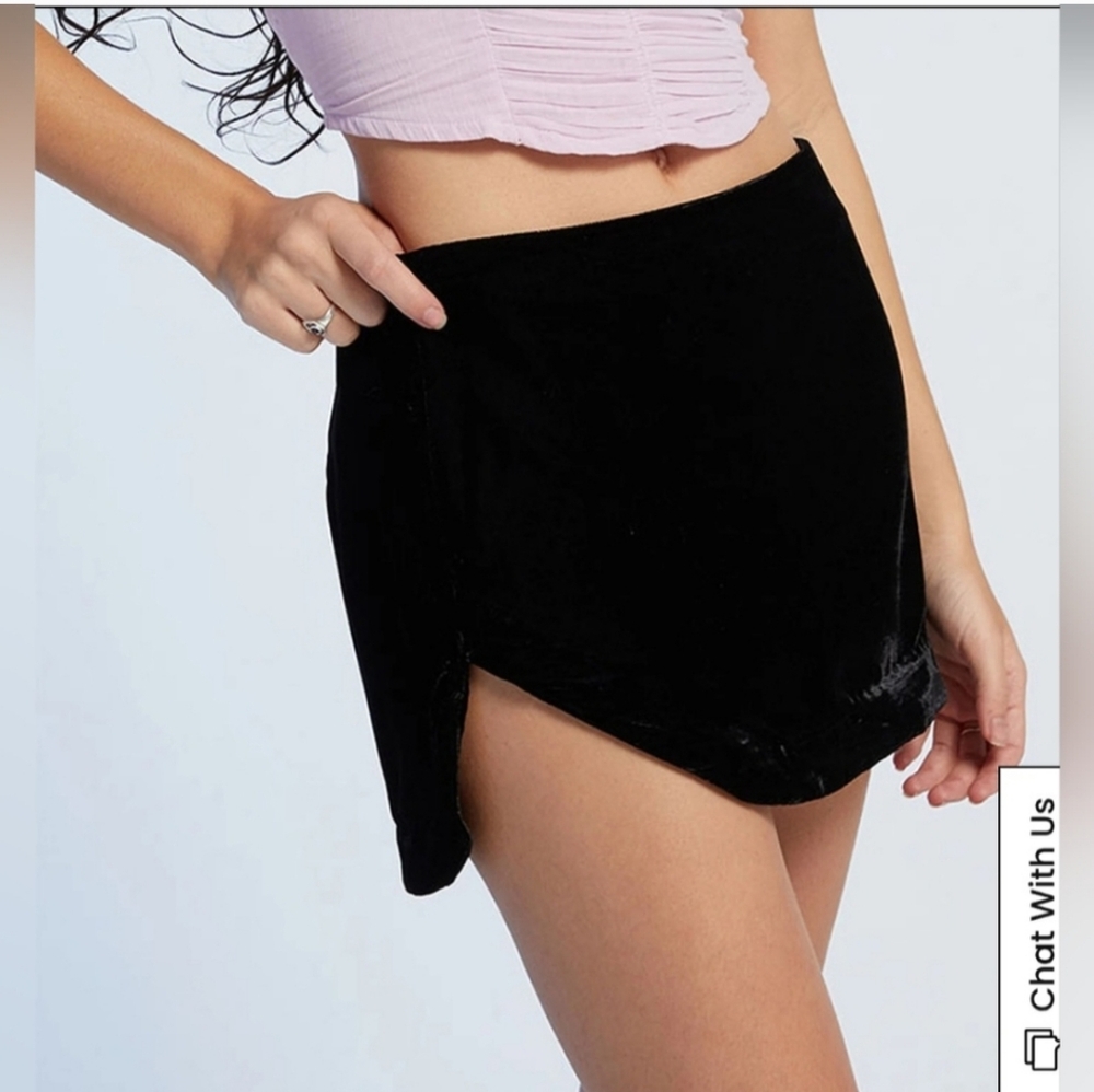 Free People Annalise Velvet Black Mini Skirt Asymetrical Party Holiday Date NWT